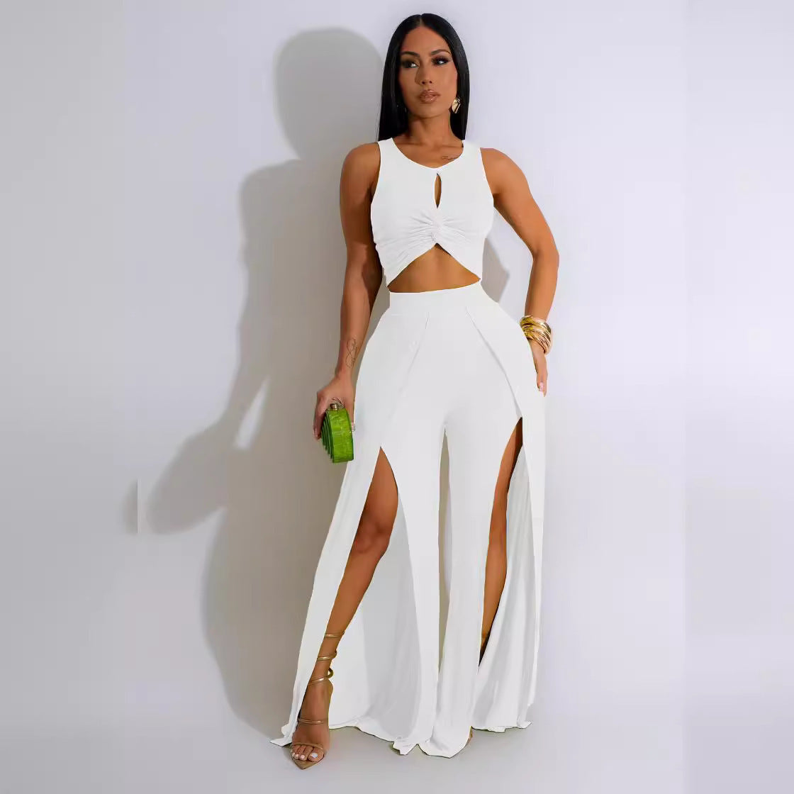Wear Suit Split Vest Wide Leg Pants Two Piece Set