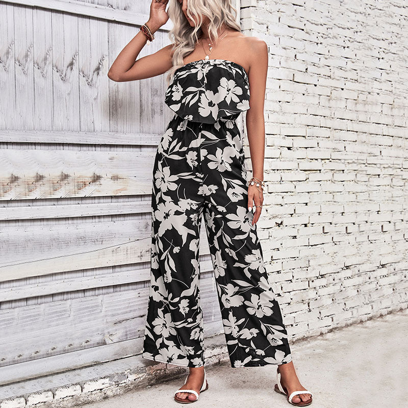 Summer Clothing Printed Tight Red Jumpsuit
