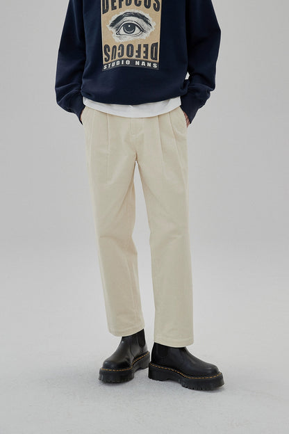 Wide Waist Tab Double-pleated Relaxed Cropped Pants