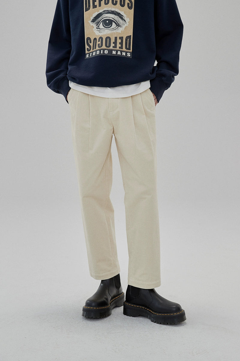 Wide Waist Tab Double-pleated Relaxed Cropped Pants