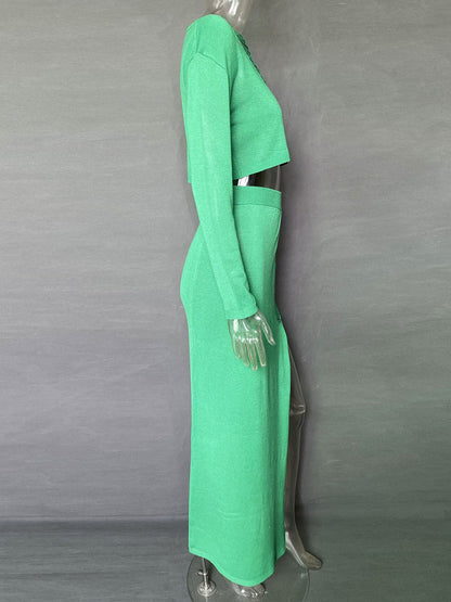 Slit Dress Tassel Hollow Out Cutout Sweater Coord Set