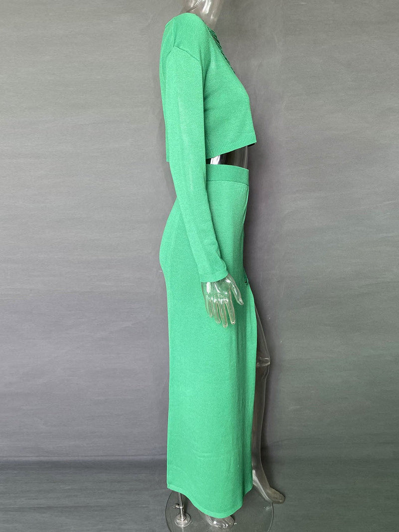 Slit Dress Tassel Hollow Out Cutout Sweater Coord Set