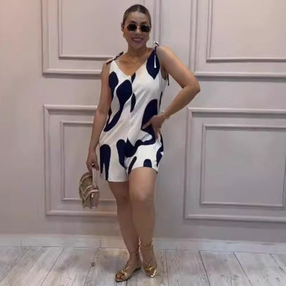 Printed Lace Up Loose Jumpsuit