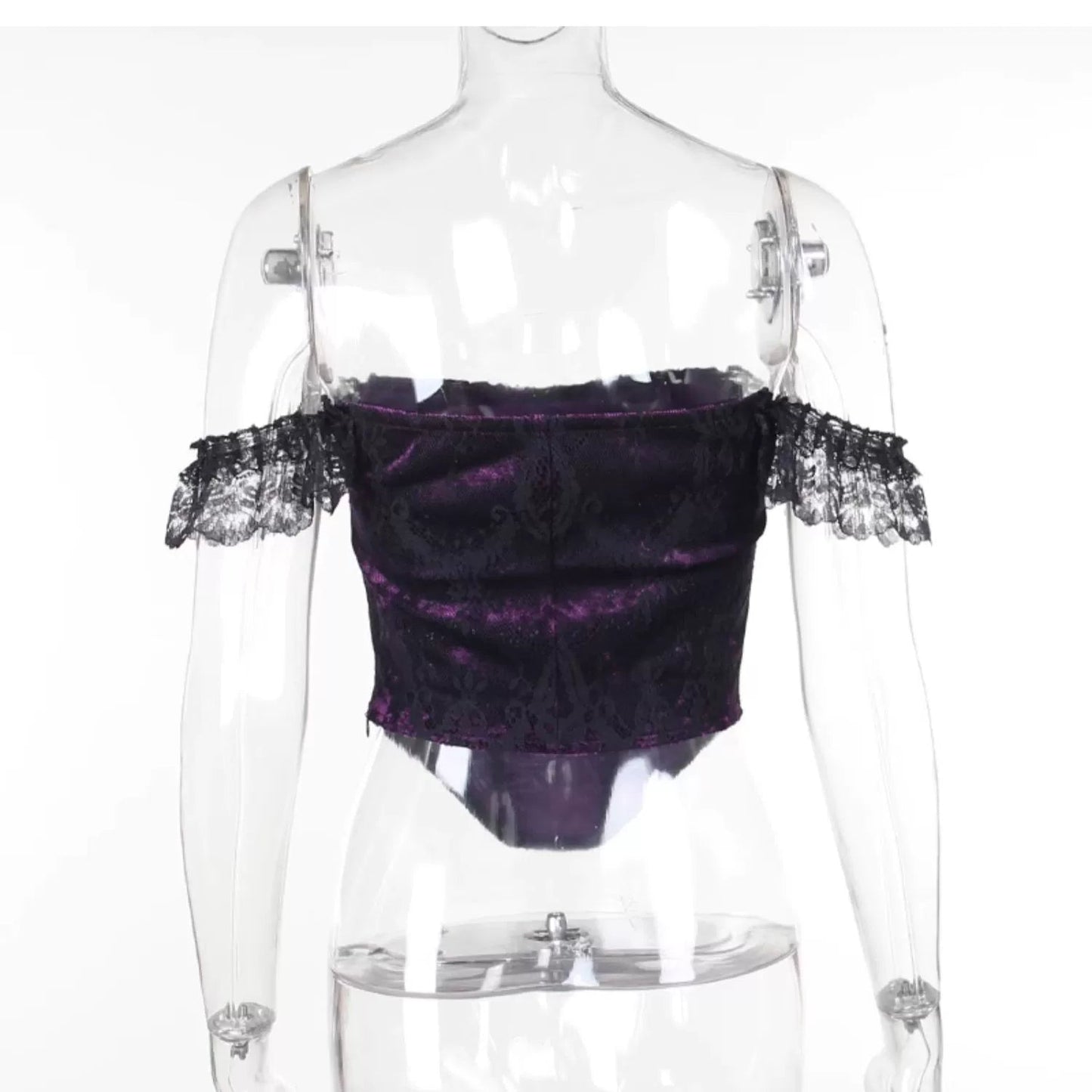 Wannathis Gothic Velvet Ensemble - Off-shoulder Lace Bodysuit With Mermaid Maxi Skirt