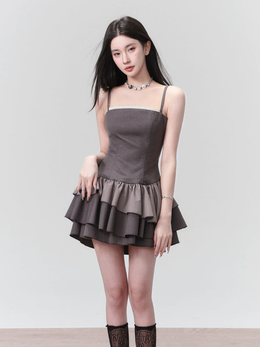 Charcoal : Strapless Ruffle-tier Mini Dress