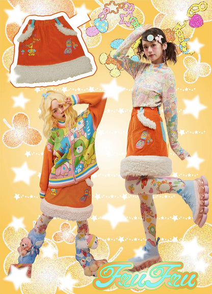 Corduroy Plush Patchwork Thick Short Skirt