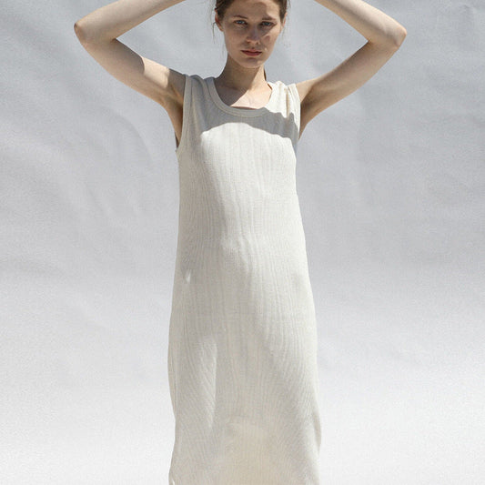 Sleeveless Dress French Waffle Texture Skin Friendly Vest Dress Simple Thin a Line Maxi Dress Clothing