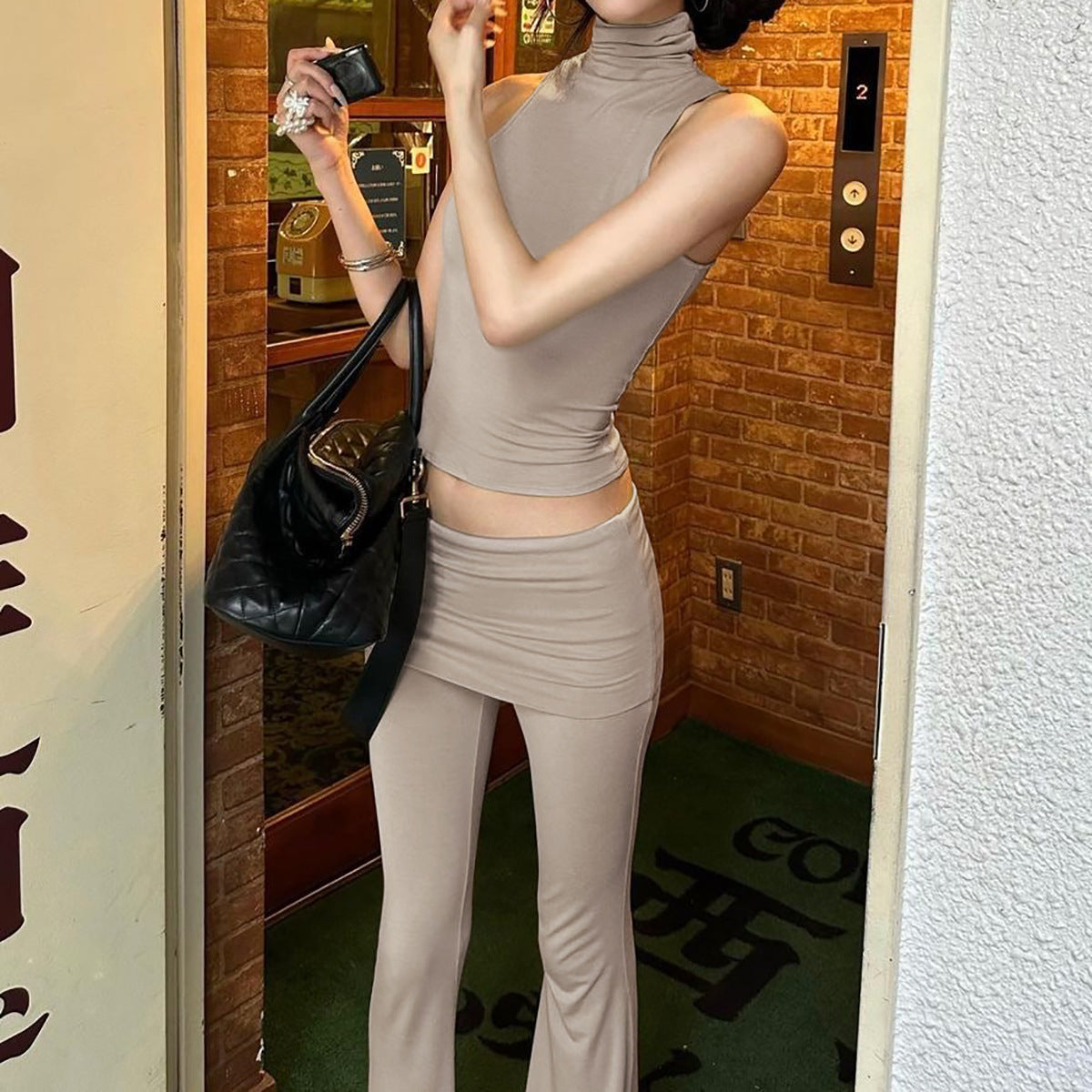 Clothing Summer Personalized Sleeveless Top Slim Fit High Waist Flared Pants Set
