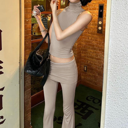 Clothing Summer Personalized Sleeveless Top Slim Fit High Waist Flared Pants Set