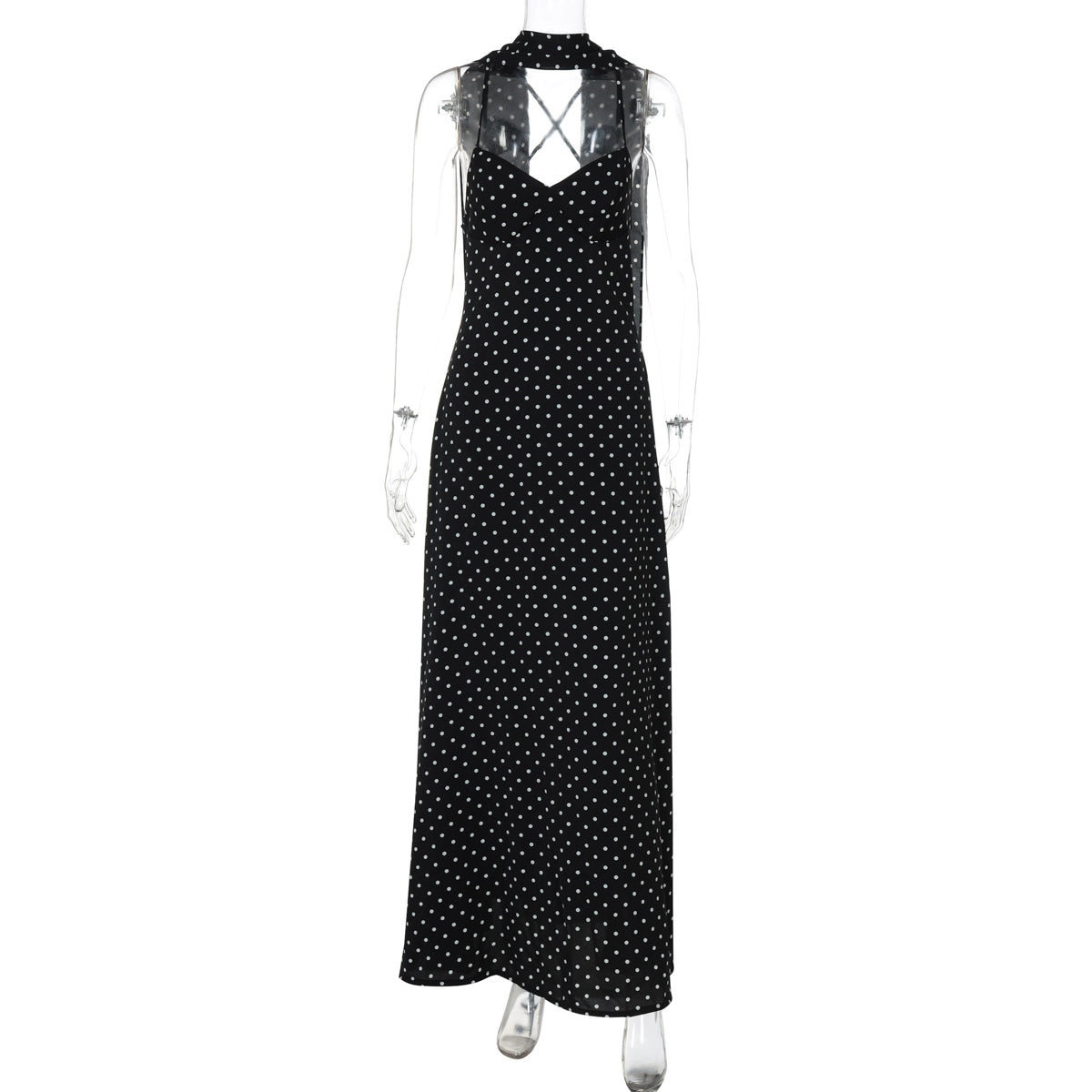 Eleanore Polka Dot Halter Maxi Dress