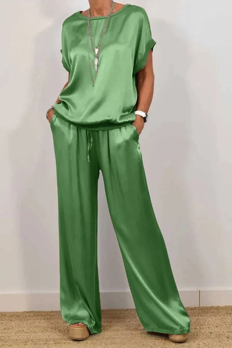 Spring Summer Trend Loose Shirt Wide Leg Pants Two Piece Sets