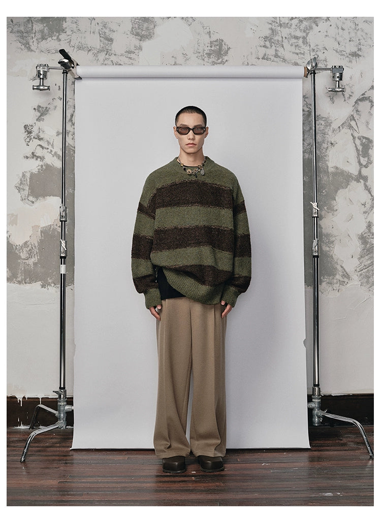 Irregular Wide-striped Oversized Round Neck Sweater