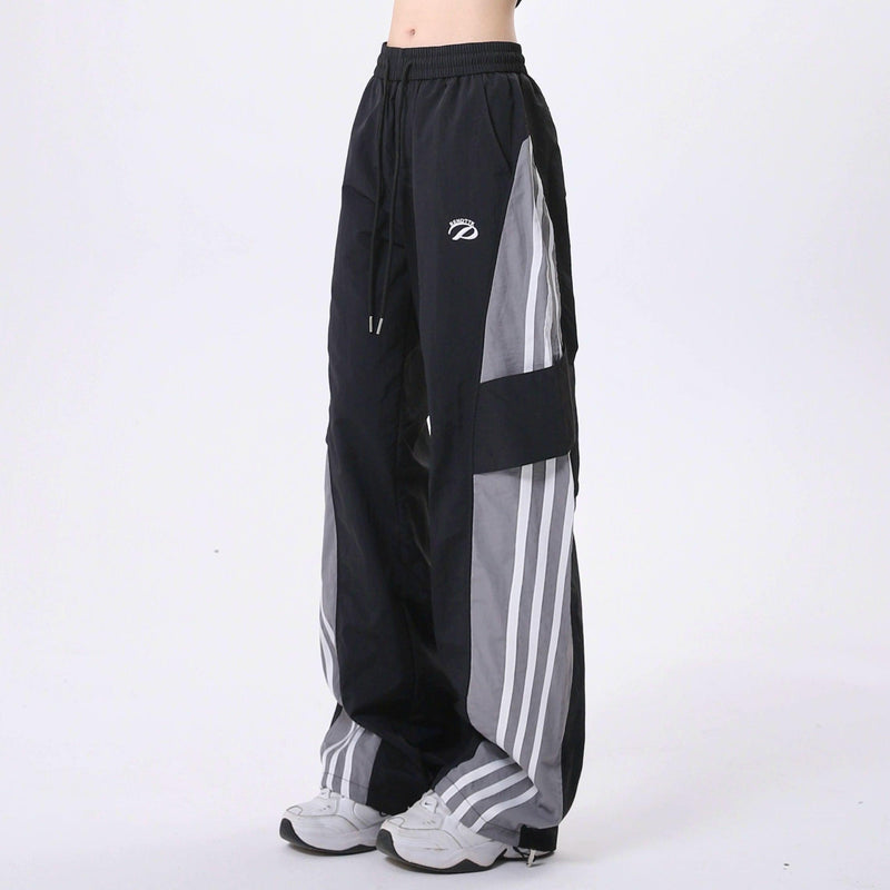 Rayohopp Color-block Wide-leg Track Pants - Drawstring Waist Athletic Trousers With Striped Panels