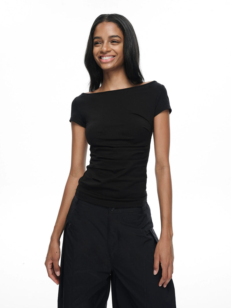 Black/white Off-shoulder Backless T-shirt