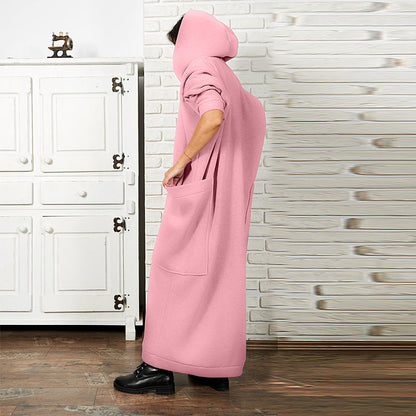 Clothing Lengthened Sweater Autumn Winter Pocket Hooded Sweater Dress