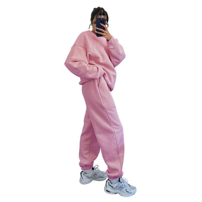 Autumn Winter Color Round Neck Long Sleeve Sweaters Clothing Loose Trousers Suit