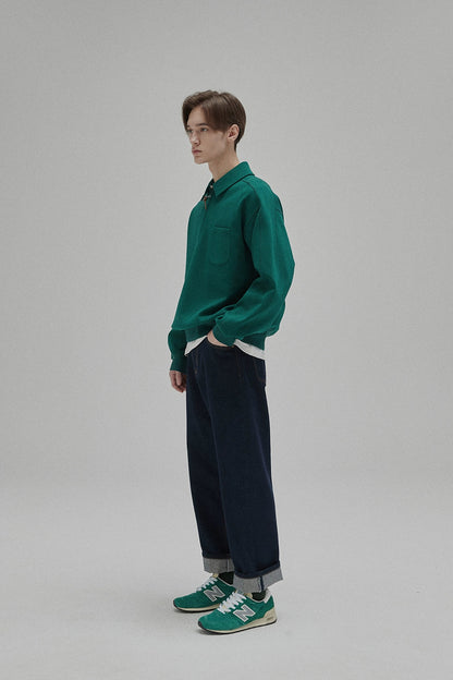 Half-zip Polo Collar Pocket Oversized Sweatshirt