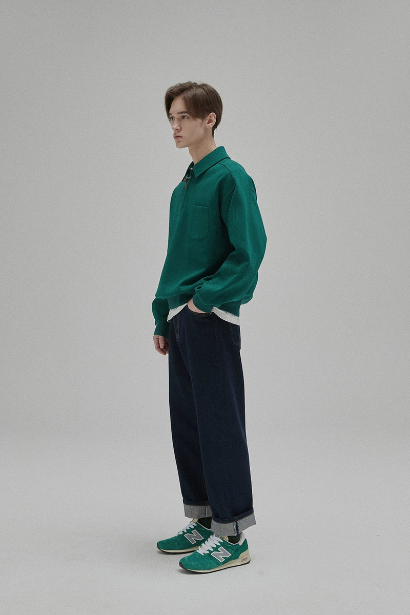 Half-zip Polo Collar Pocket Oversized Sweatshirt
