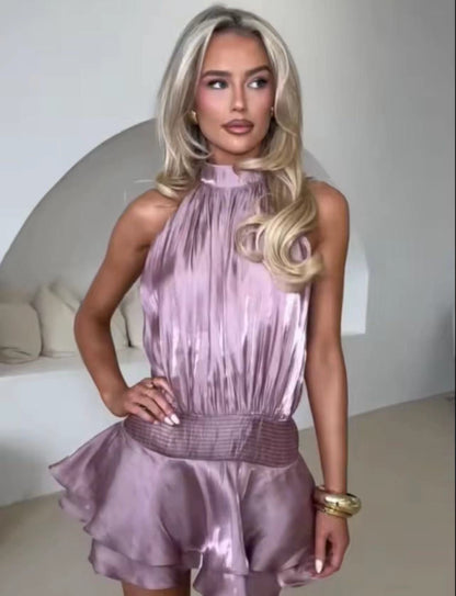 Winter Halter Satin Mini Dress
