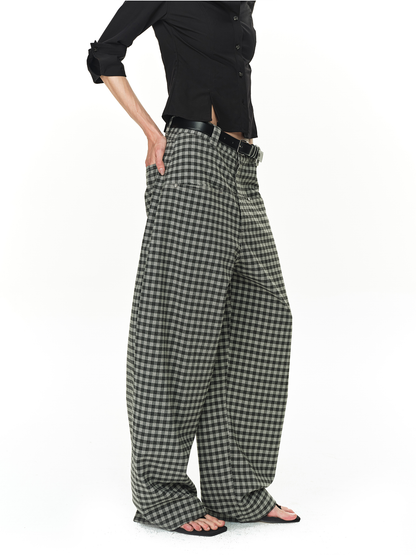 Grey and Black Checkered Loose Pants