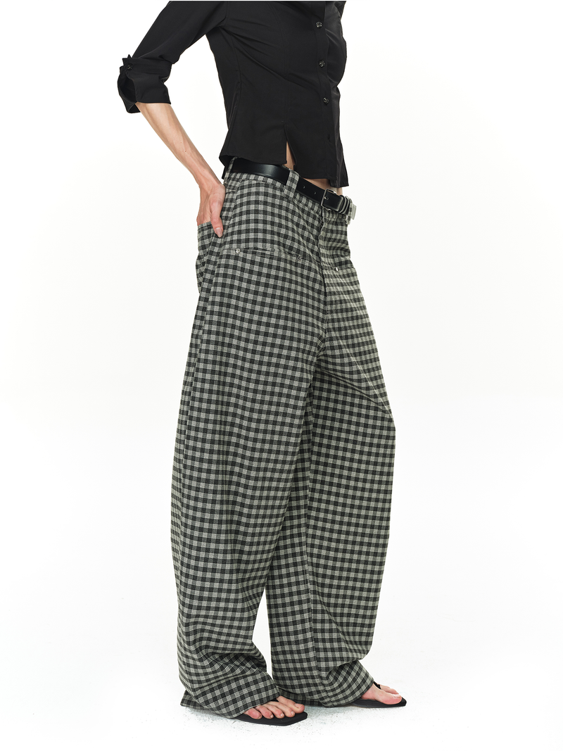 Grey and Black Checkered Loose Pants