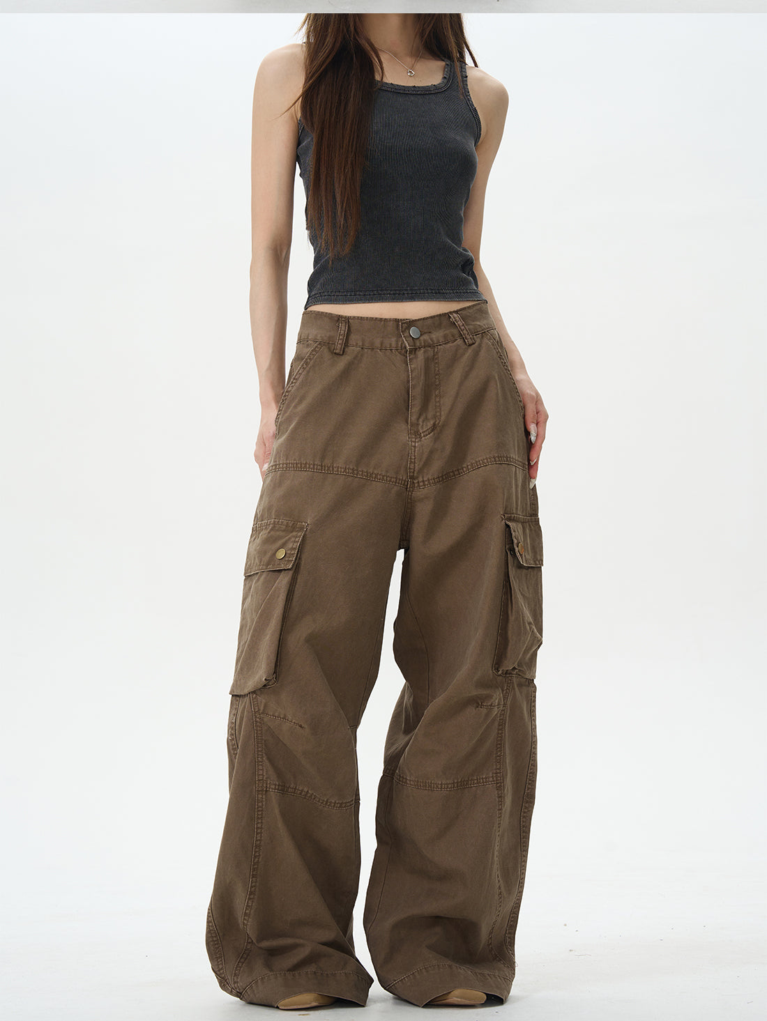 Dark Brown Utility Loose Cargo Pants