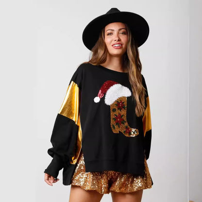 Autumn Winter Clothing Christmas Sequined Long Sleeve Top Pullover Sweatshirt