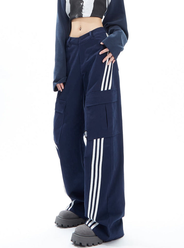 Brown Wide-leg Cargo Track Pants