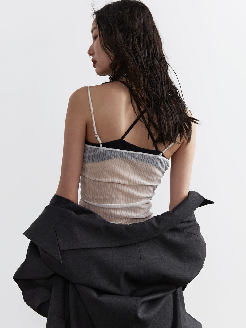 Jnylon Studio Sheer Pleated Corset Top - White Mesh Ruched Bustier With Tulle Skirt