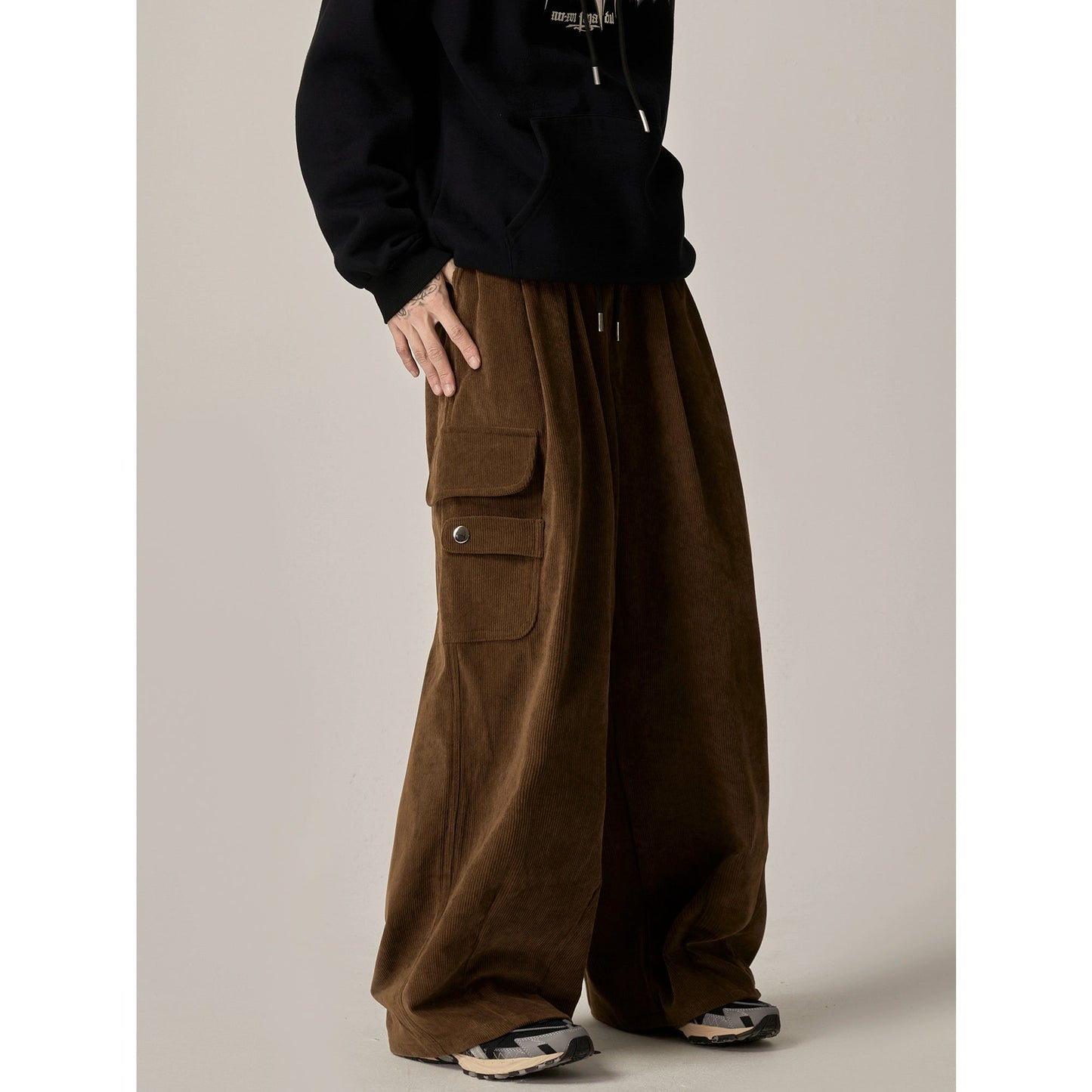 Black Baggy Drawstring Cargo Pants