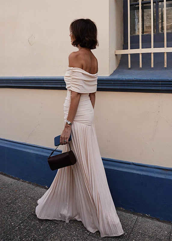 Solene – Off-shoulder Pleated Maxi Dress
