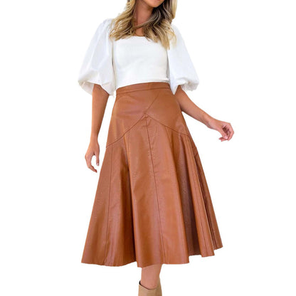 Leather and High Waist Pleated Skirt