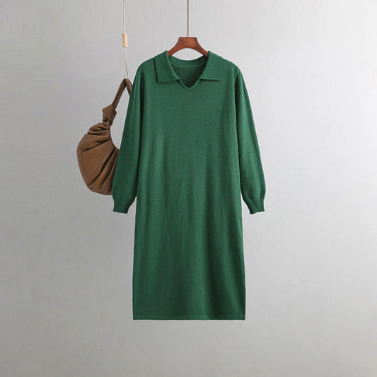 Clothing V Neck Loose Color Idle Overknee Sweater Dress Autumn Winter Dress