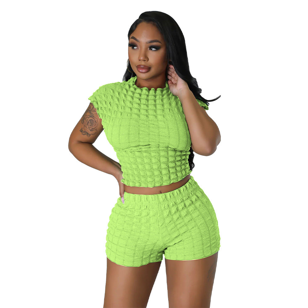 Clothing Popular Sleeveless Cropped Shorts Popcorn Bubble Two Piece Set