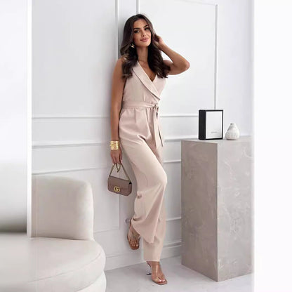 Clothing Comfort Color V Neck Sleeveless Jumpsuit