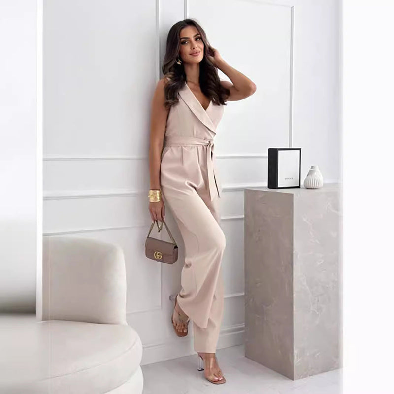 Clothing Comfort Color V Neck Sleeveless Jumpsuit