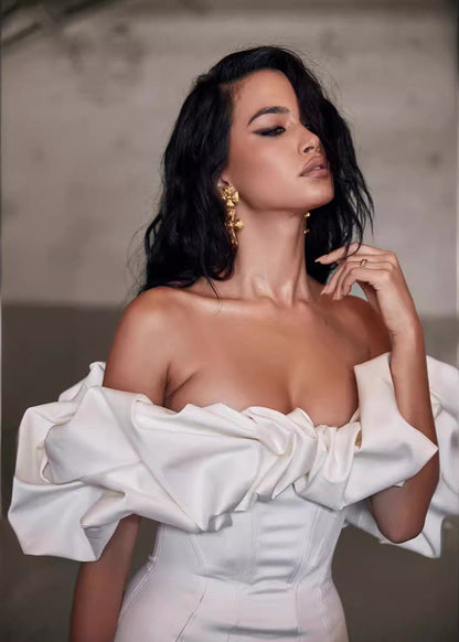 Ivory Blossom Off-shoulder Mini Dress