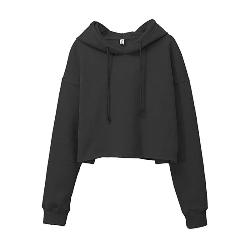 Sports Sweatshirt Autumn Winter Fleece-lined Pullover Hoodie Personalized Bare Cropped Long Sleeved Top