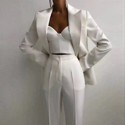 Office Business Plus Bra Pants Blazer Suit Set
