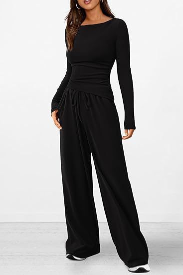 Autumn Suit Asymmetric Long Sleeve T Shirt Wide Leg Pants Wear Sportswear