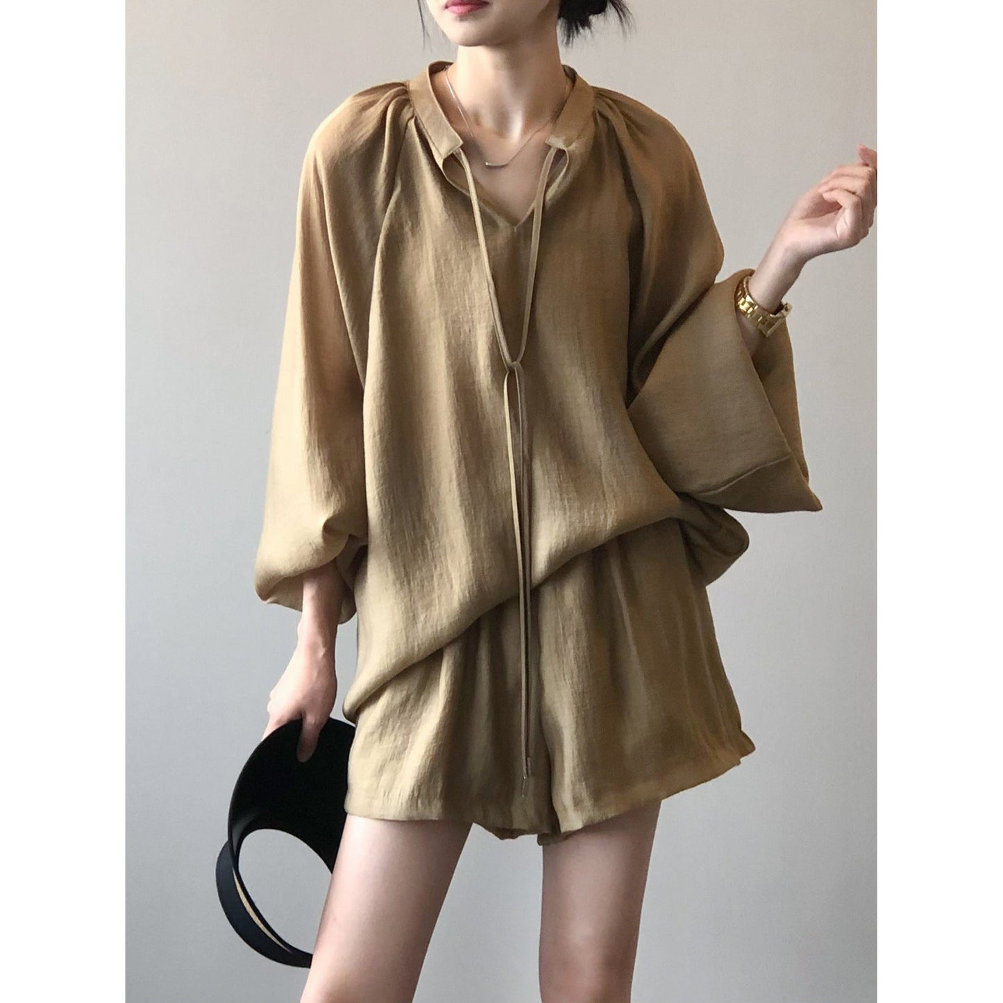 Summer Long Sleeve Shirt Wide Leg Shorts
