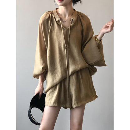 Summer Long Sleeve Shirt Wide Leg Shorts