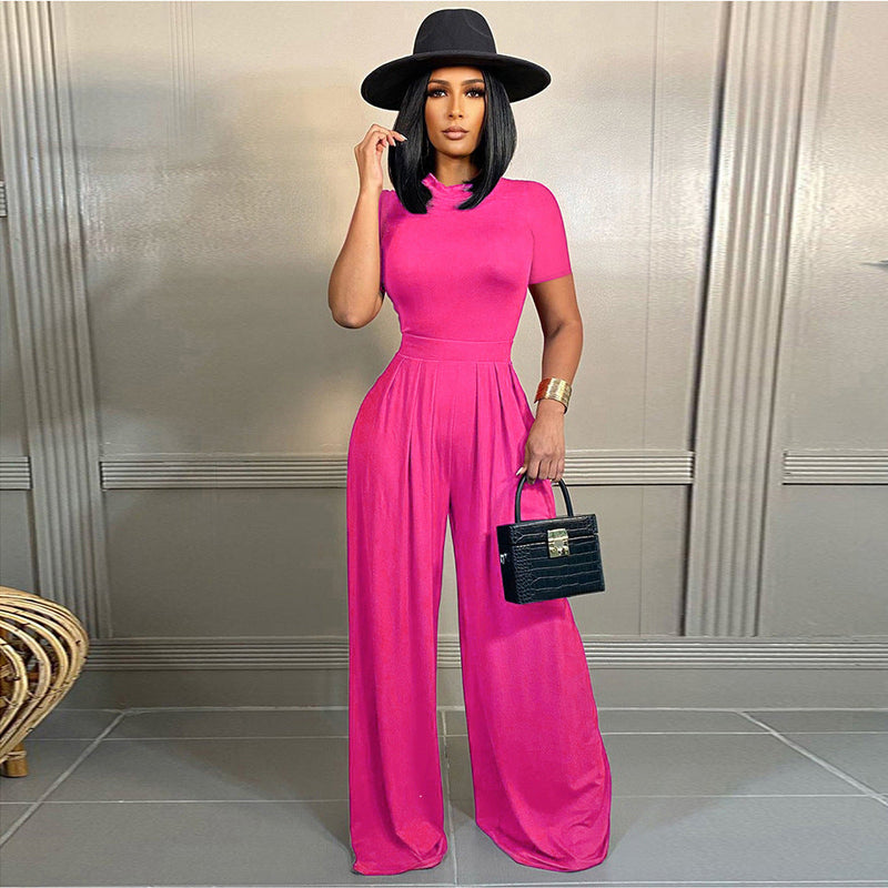Clothing Color Short Sleeve Rompers Wide Leg Pants Two Piece Set