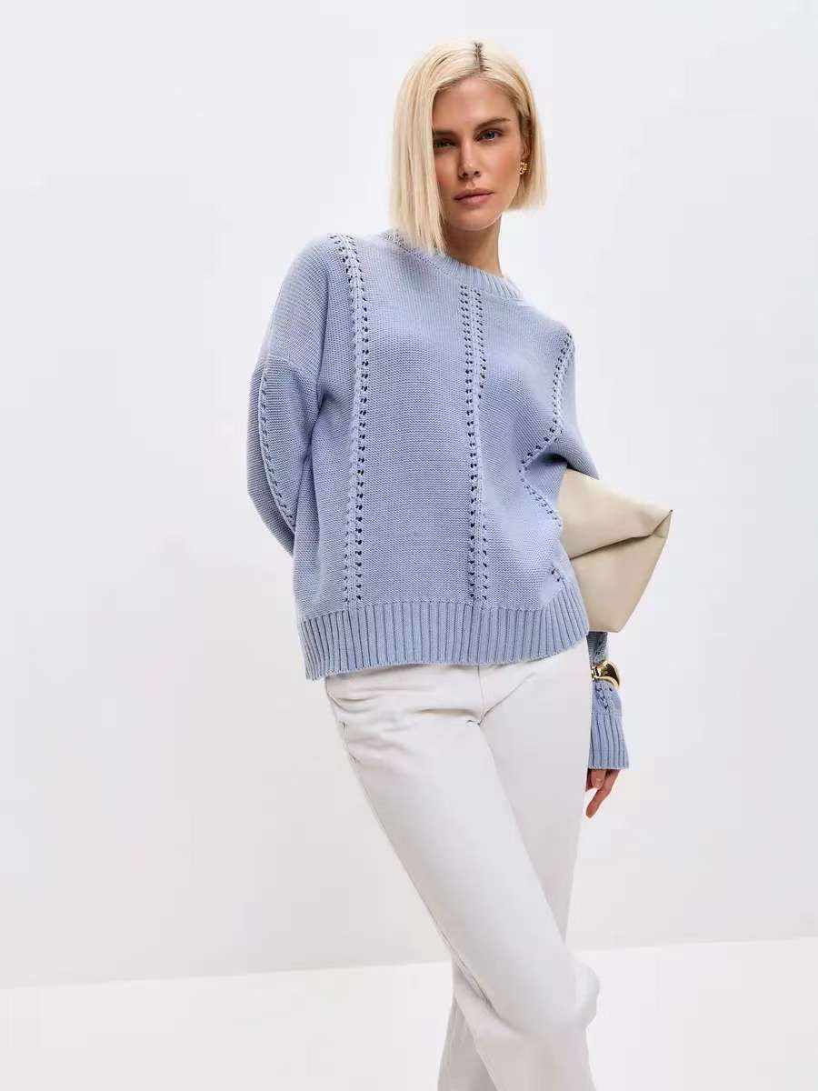 Hollow Knit Crewneck Sweater