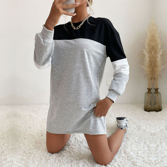 Autumn Wear Long Sleeve Color Matching Sweater Dress