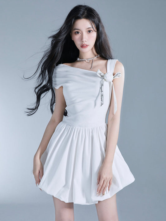 Off-shoulder Tie-strap Fit & Flare Mini Dress