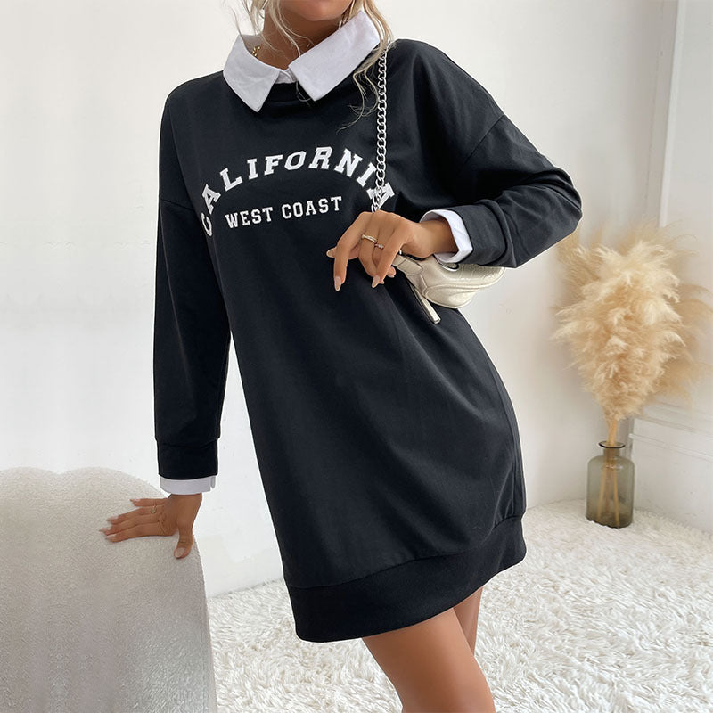 Autumn Clothing Long Sleeve Collared Patchwork Sweater Dress