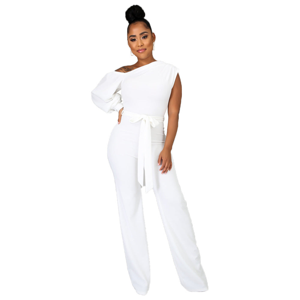 Wear Color One-shoulder Wide Leg Jumpsuit