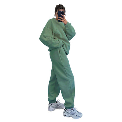 Autumn Winter Color Round Neck Long Sleeve Sweaters Clothing Loose Trousers Suit