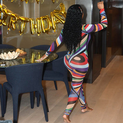 Fall Mesh Print Jumpsuit for